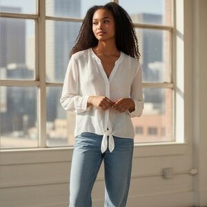 Ellen Tracy White Tie-Front Blouse